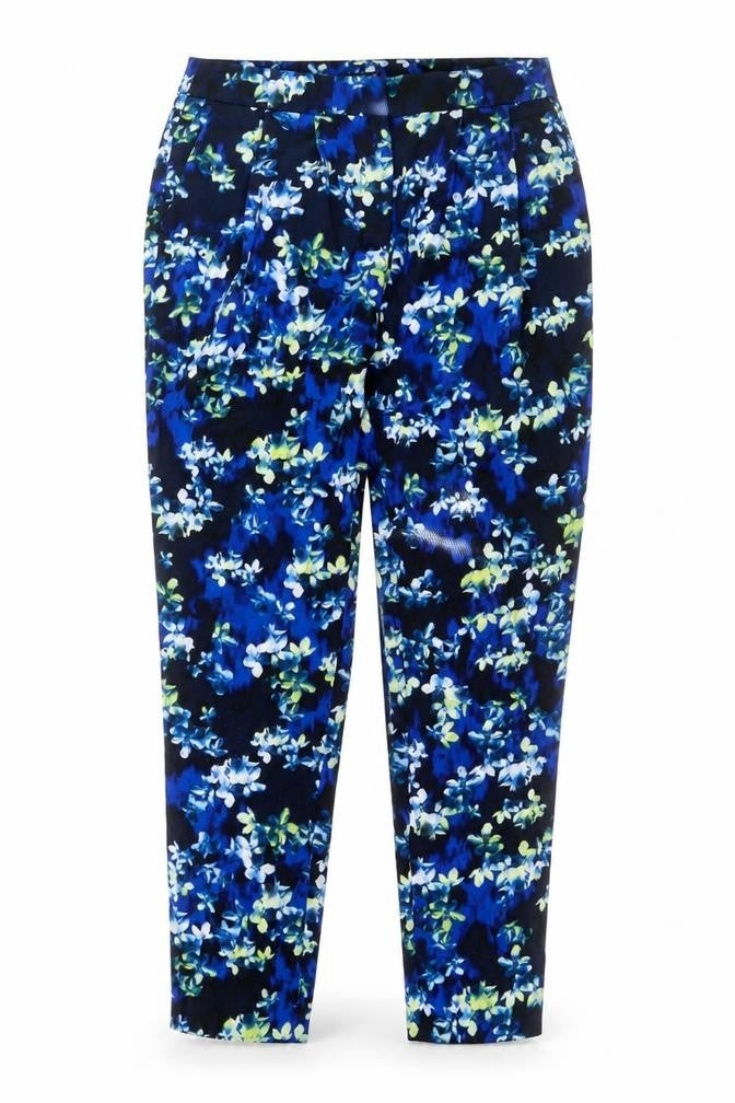 Warehouse Women’s Blue Floral Cropped Tapered Trousers UK10