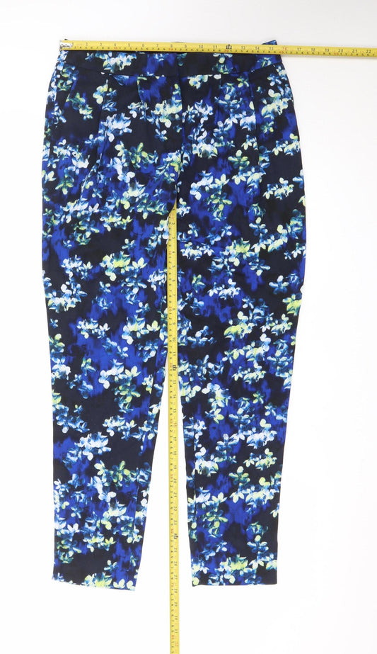 Warehouse Women’s Blue Floral Cropped Tapered Trousers UK10