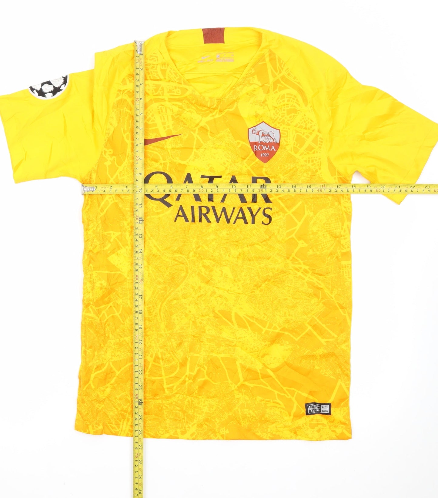 Nike AS Roma Men's Yellow Dri-FIT Football T-Shirt Size S