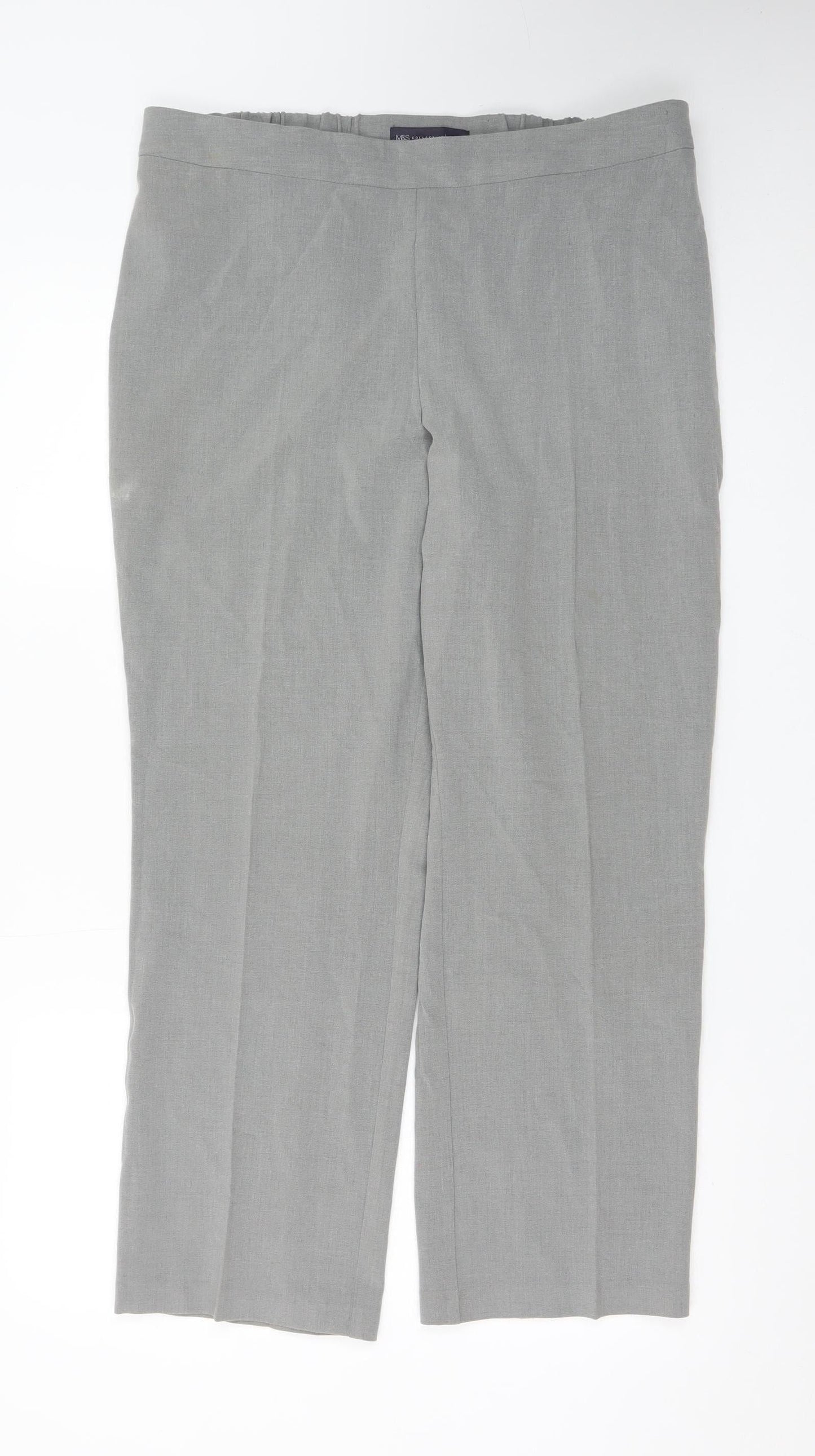 Marks and Spencer Women Grey Linen Blend Straight Trousers Size 14