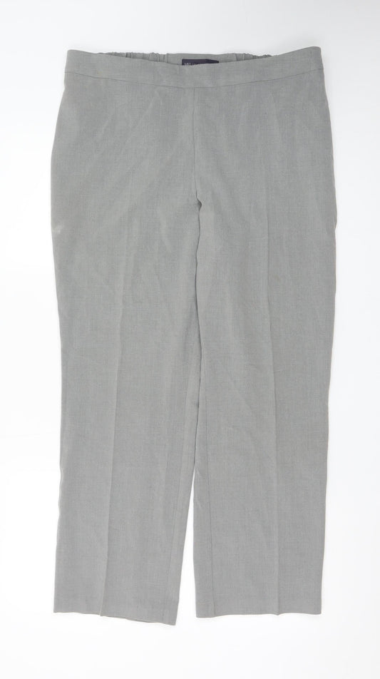 Marks and Spencer Women Grey Linen Blend Straight Trousers Size 14
