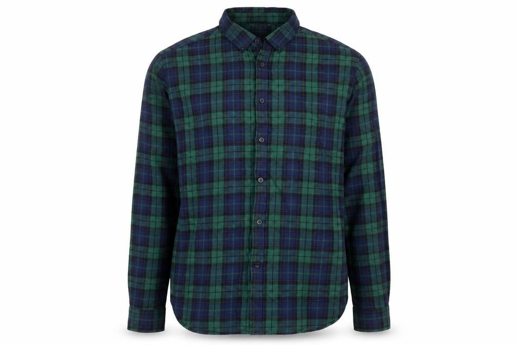 ASOS DESIGN Men's Green Plaid Cotton Flannel Button-Up Shirt XL