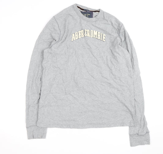 Abercrombie & Fitch Men's Grey 2XL Long Sleeve Crew Neck Top