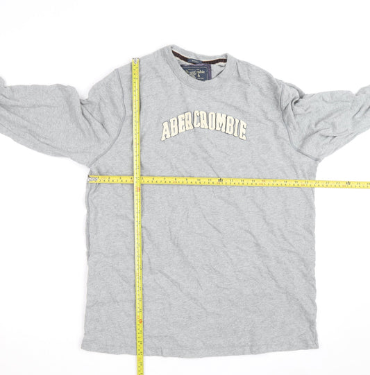 Abercrombie & Fitch Men's Grey 2XL Long Sleeve Crew Neck Top
