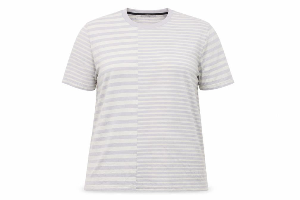 Ted Baker Women Grey Striped Cotton Crew Neck T-Shirt Size L