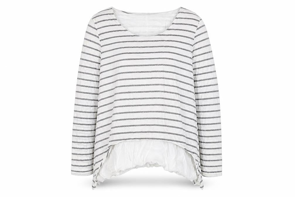 Phase Eight Women's White Grey Striped Long Sleeve Cotton Modal Top Size 16