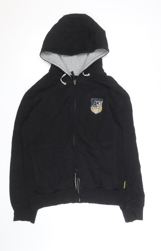 Armani Jeans Men's Black Full Zip Hoodie L Embroidered Logo Design