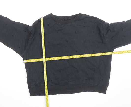 AllSaints Women Black Beaded Crew Neck Pullover Sweatshirt Medium