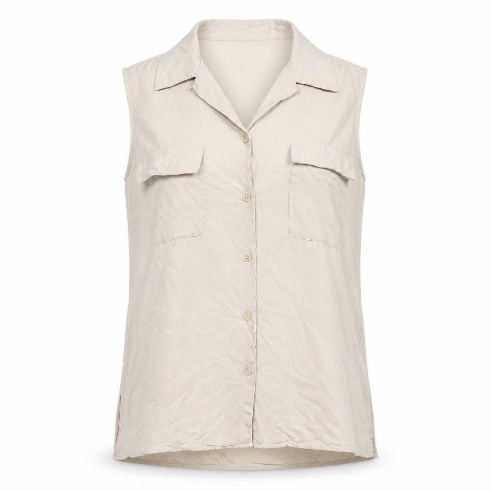 Journal Womens Beige Silk Sleeveless Collared Blouse Size 12