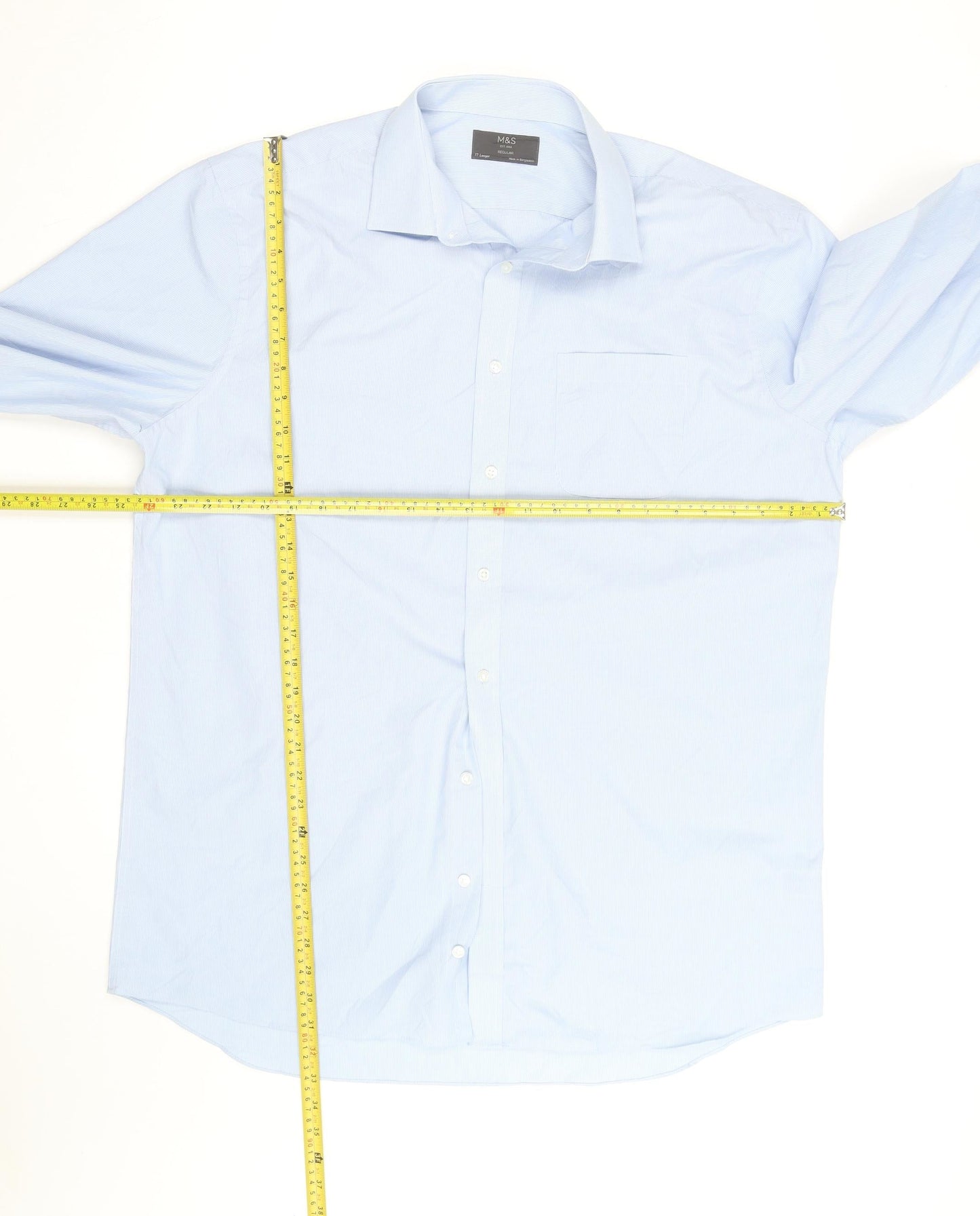 Marks and Spencer Men's Blue Regular Fit Long Sleeve Shirt Size 17