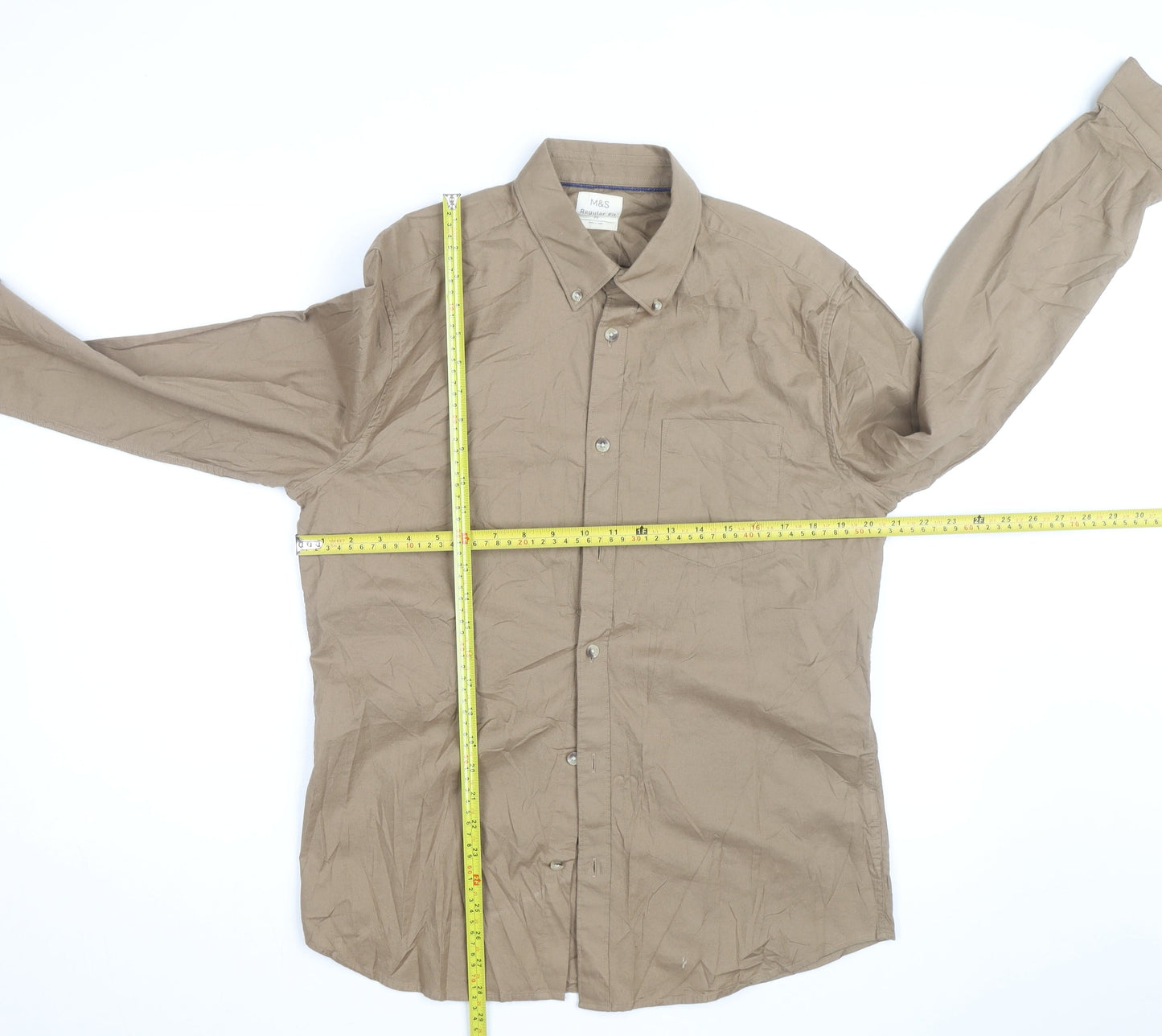 Marks and Spencer Men's Brown Regular Fit Button-Down Shirt M