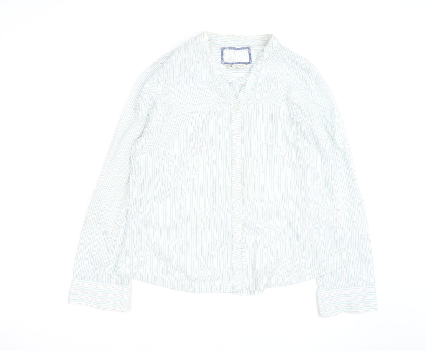 Marks and Spencer Women’s White Stripe Cotton Button-Up Shirt UK 16