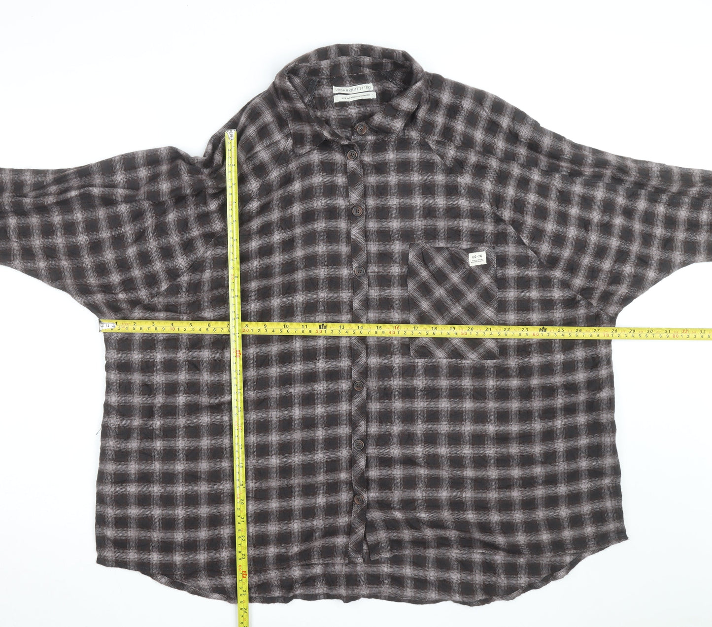 Urban Outfitters Men's Brown Check Flannel Relaxed Fit Shirt M