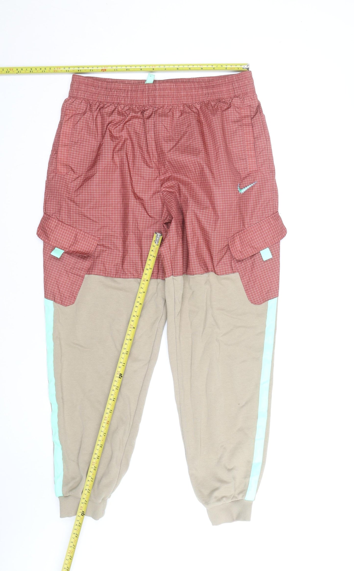 Nike Men's Beige & Red Jogger Trousers Size L Lightweight Cargo Style