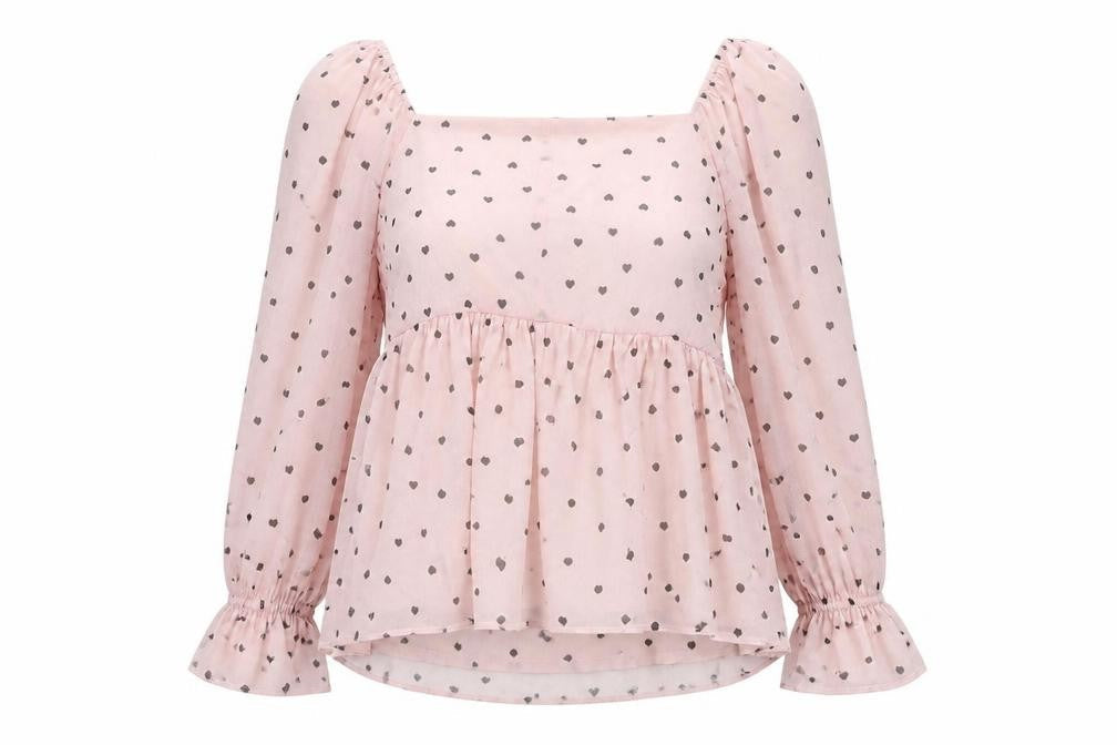 Yours Womens Pink Heart Print Chiffon Bow Blouse Plus Size 30-32
