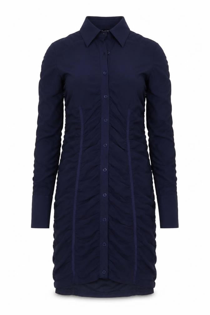Zara Women Blue Size 10 Ruched Long Sleeve Shirt Dress