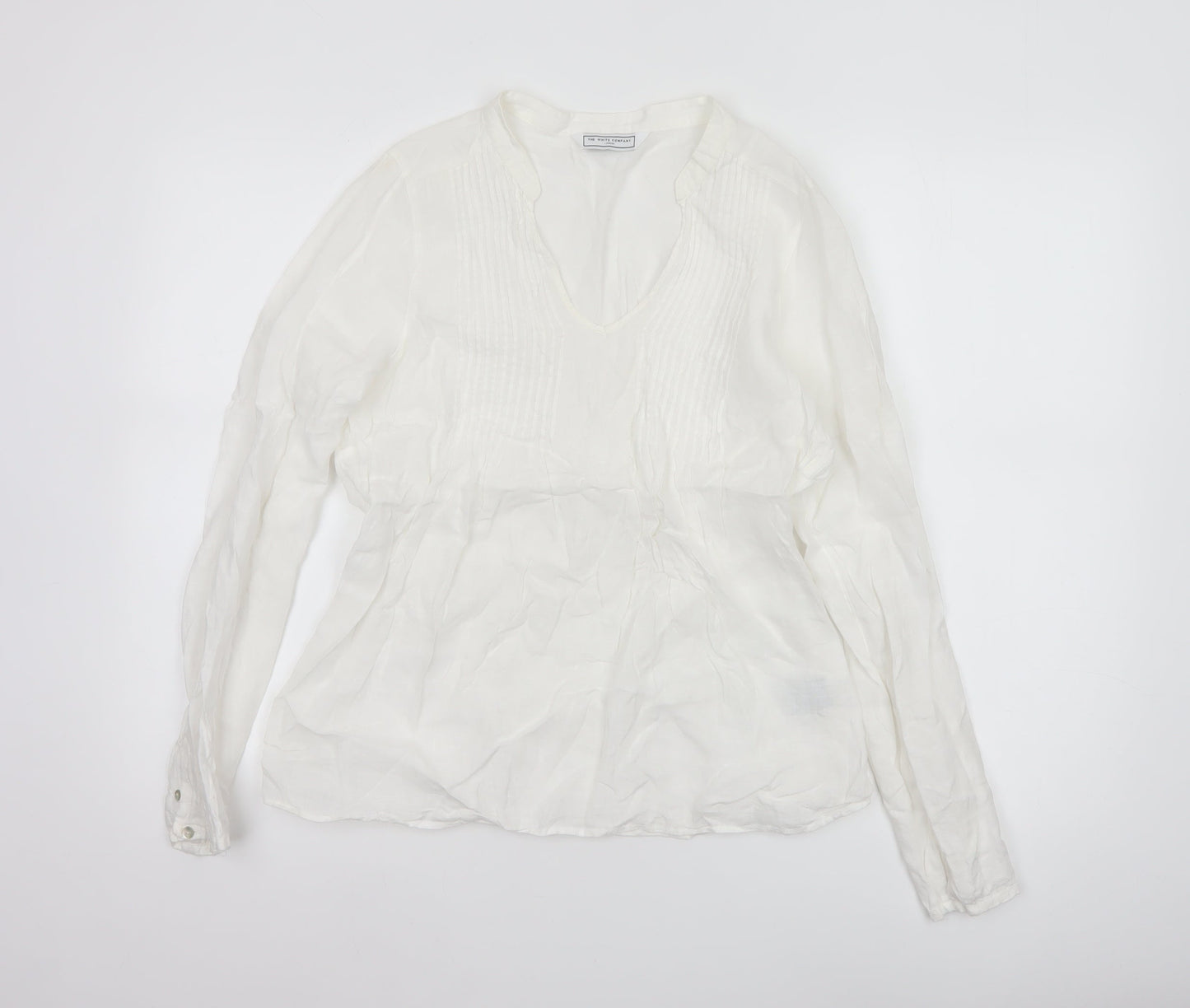 The White Company Women’s White Linen Tunic Blouse Size 12 Long Sleeve