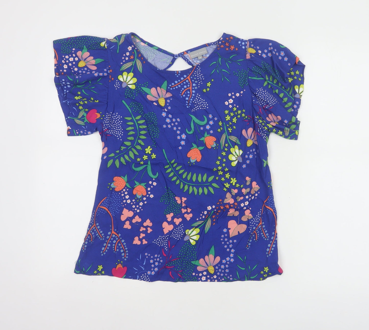 Oliver Bonas Women's Blue Floral Viscose Tunic Blouse Size 10