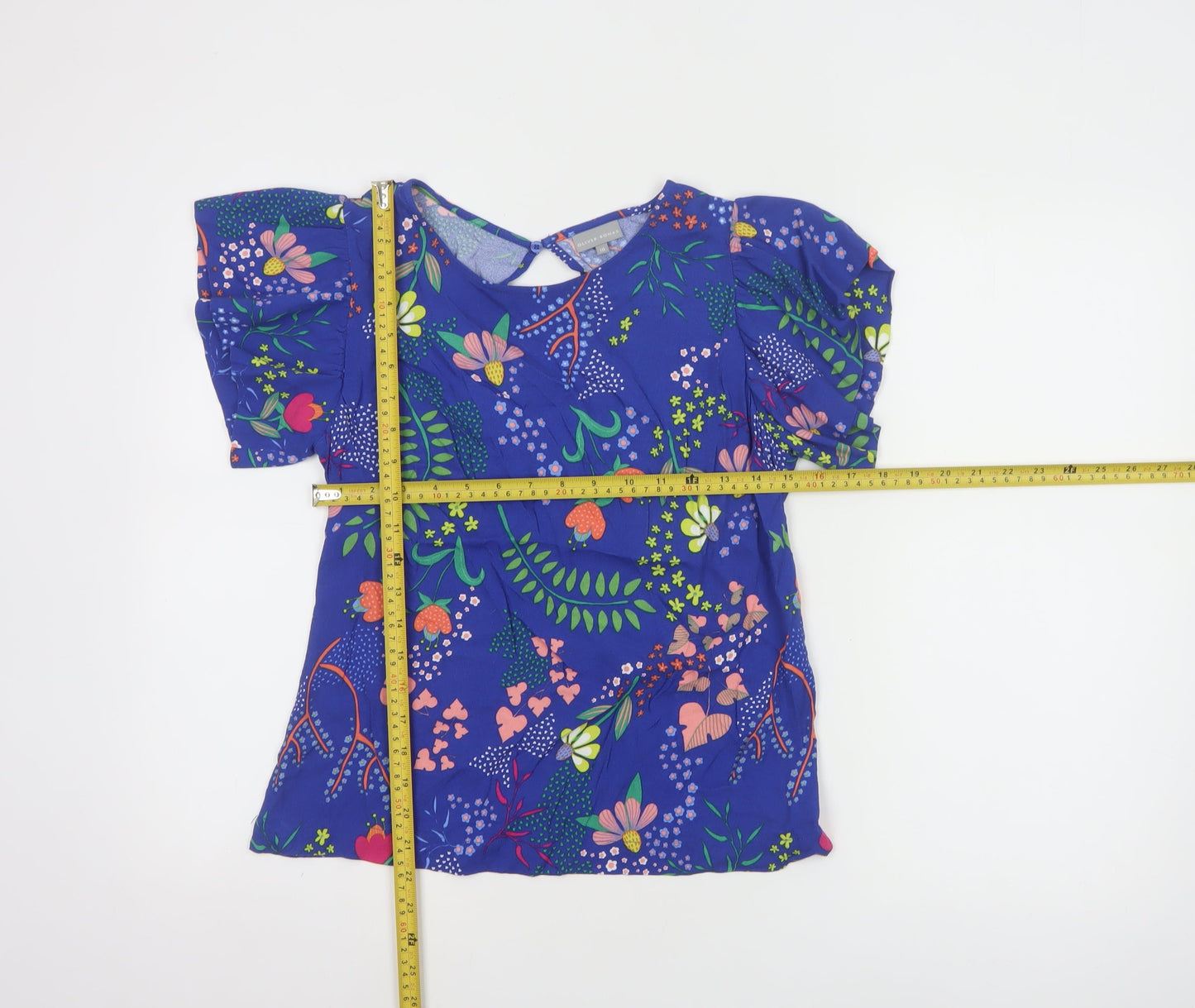 Oliver Bonas Women's Blue Floral Viscose Tunic Blouse Size 10