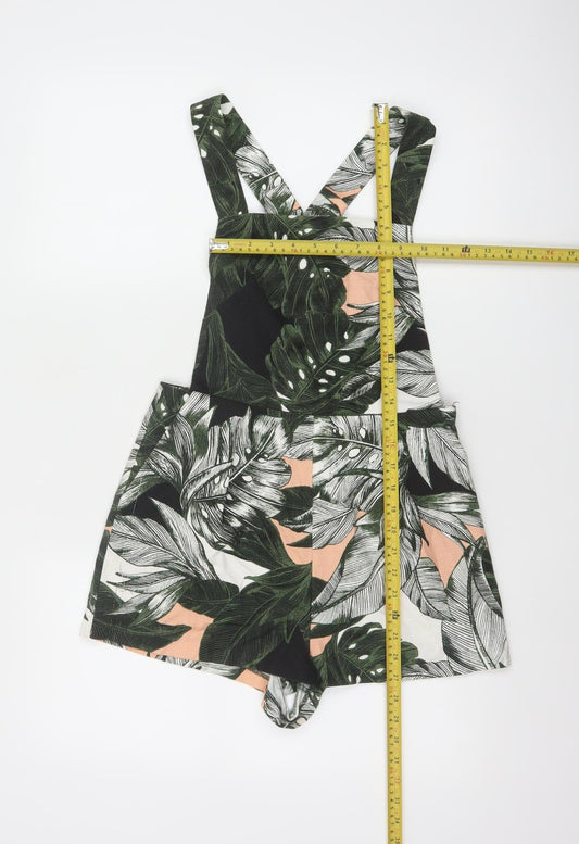 Topshop Women's Green Leaf Print Playsuit UK 8 Cotton Blend Summer Outfit