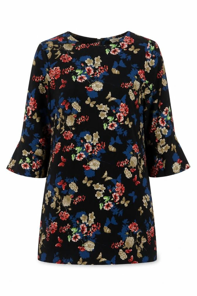 Yumi Women’s Multicoloured Floral Shift Dress UK 14 3/4 Sleeve