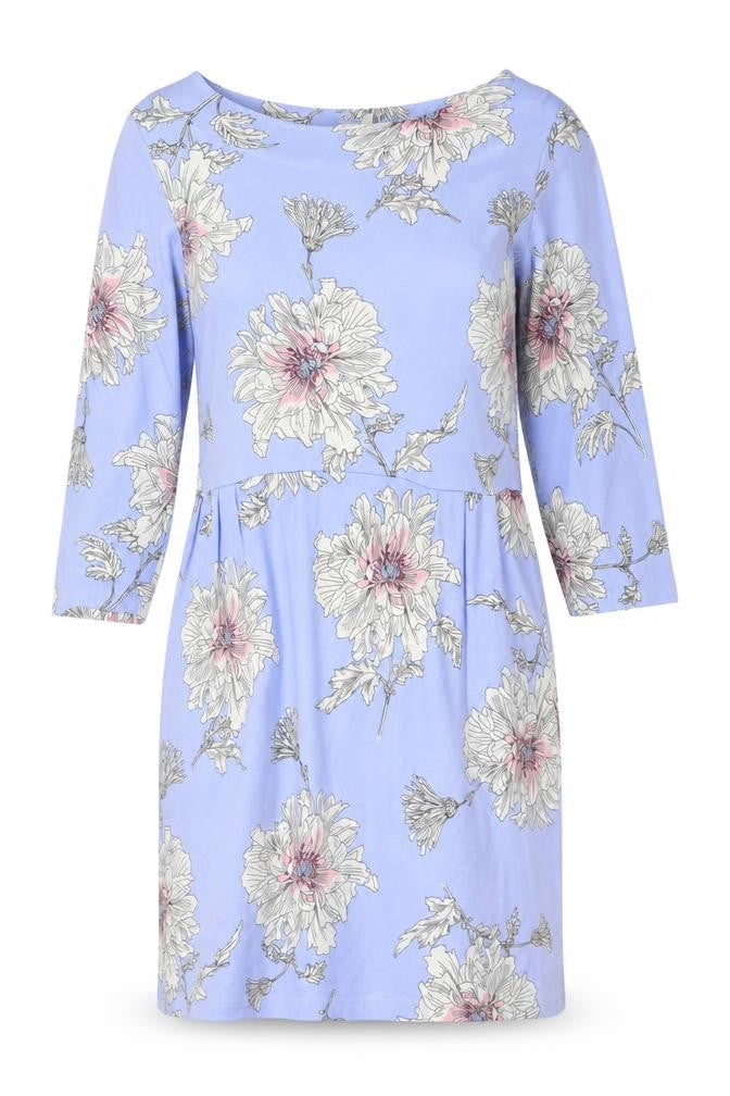 Joules Women Blue Floral Shift Dress Size 12 Knee Length 3/4 Sleeve