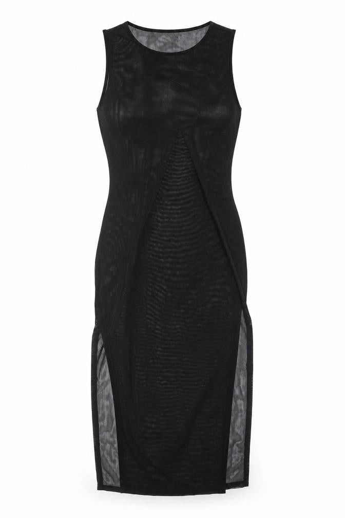 Lioness Women's Black Mesh Sleeveless Bodycon Midi Dress Size M