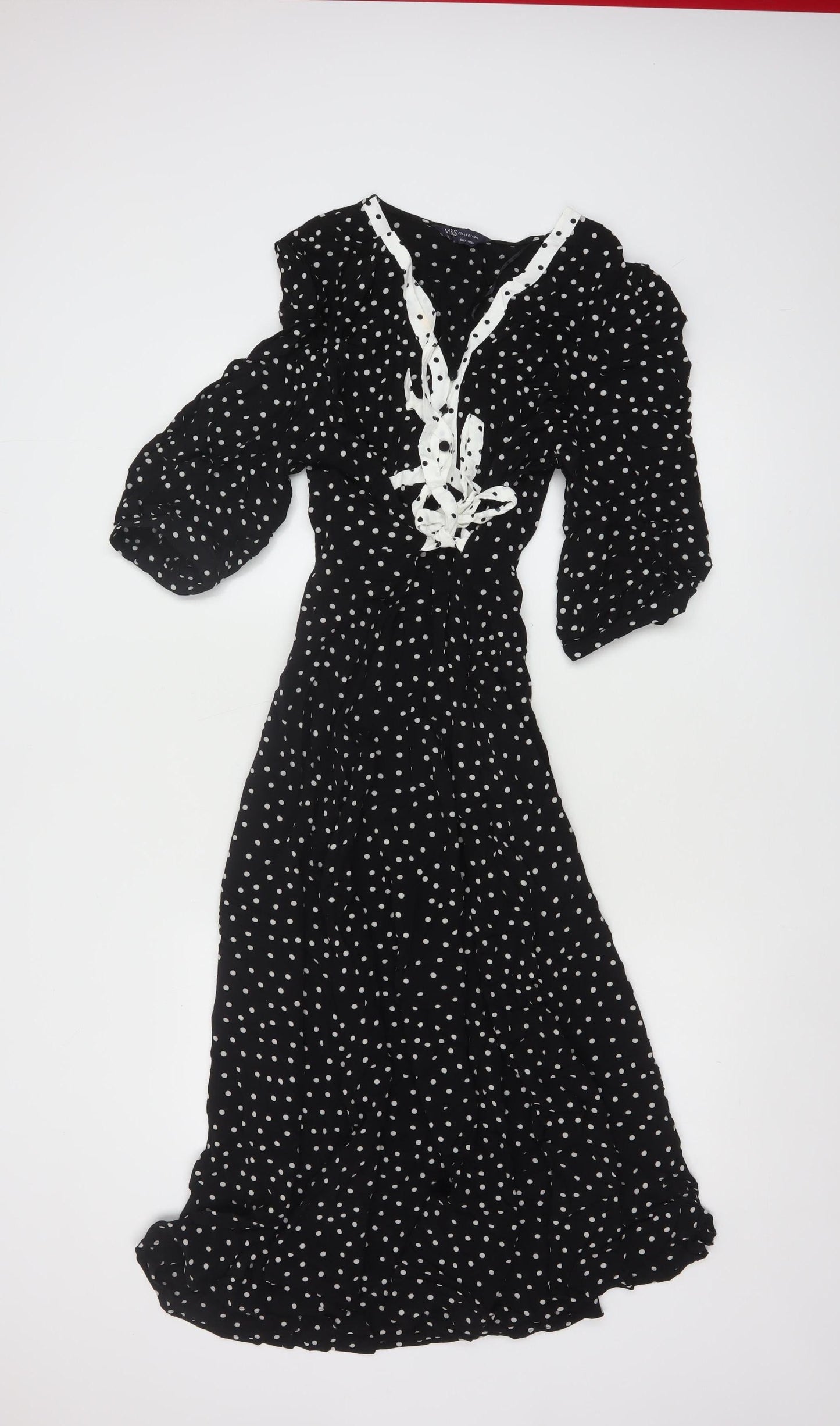 Marks and Spencer Women Black Polka Dot A-Line Midi Dress Size 16