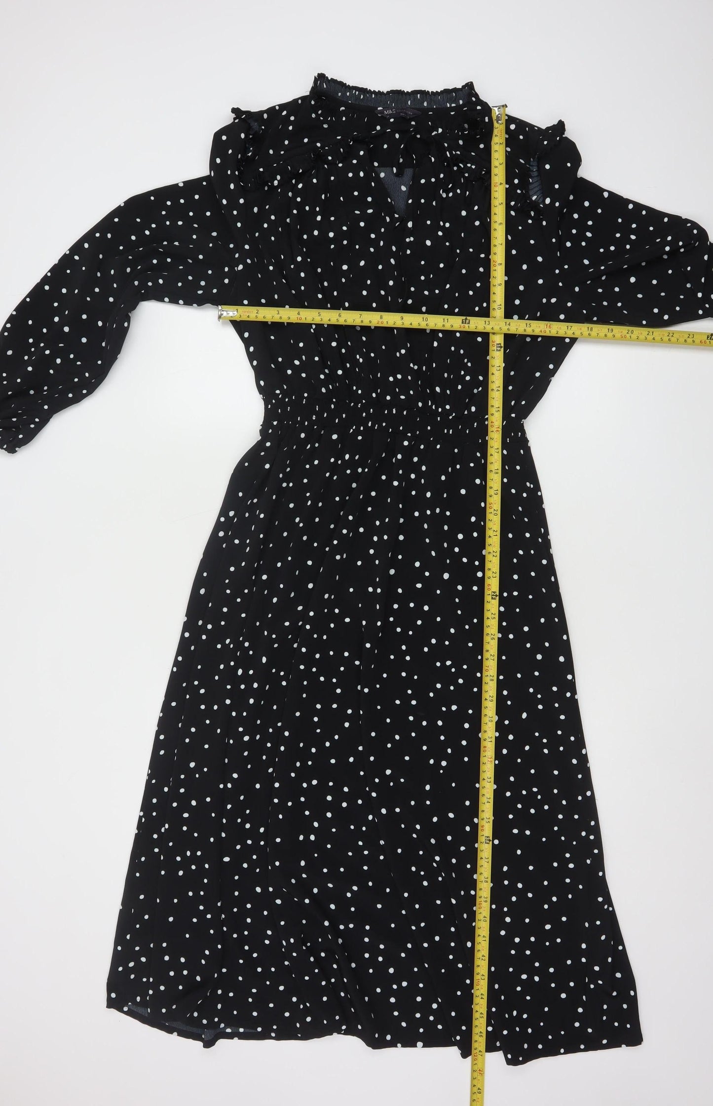 Marks and Spencer Women's Black Polka Dot Midi A-Line Dress Size 14