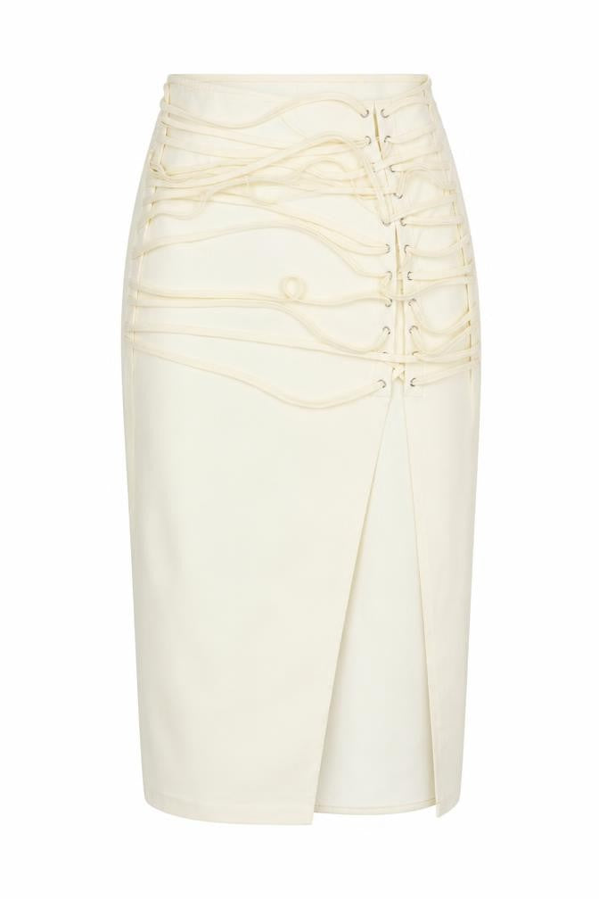 PRETTYLITTLETHING Womens Ivory Midi Pencil Skirt Size 8