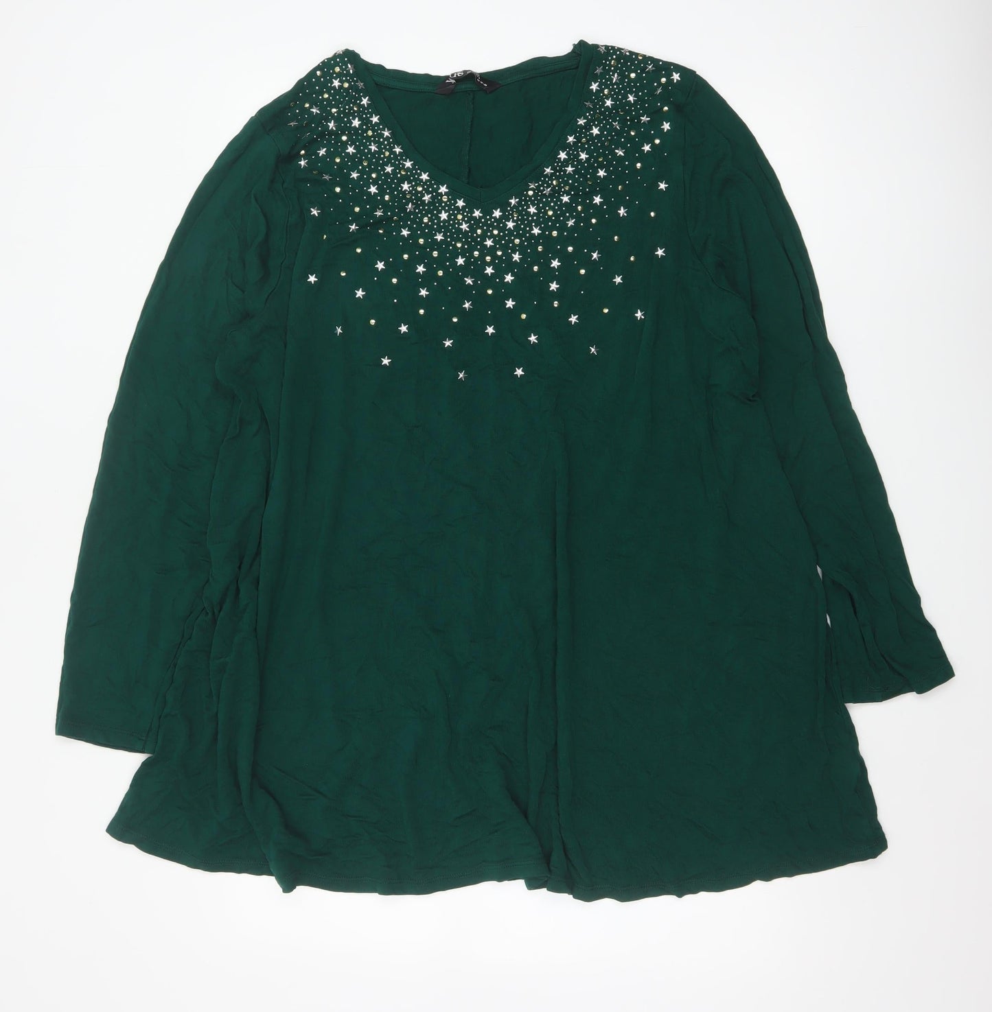 Yours Women’s Green Plus Size 22 Long Sleeve Beaded Tunic Top
