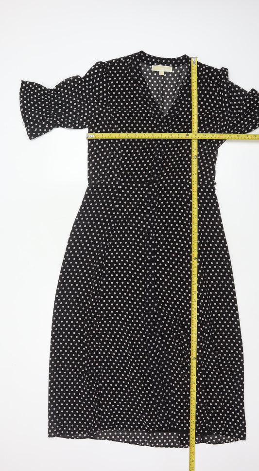 Michael Kors Women Black Polka Dot Midi Wrap Dress S