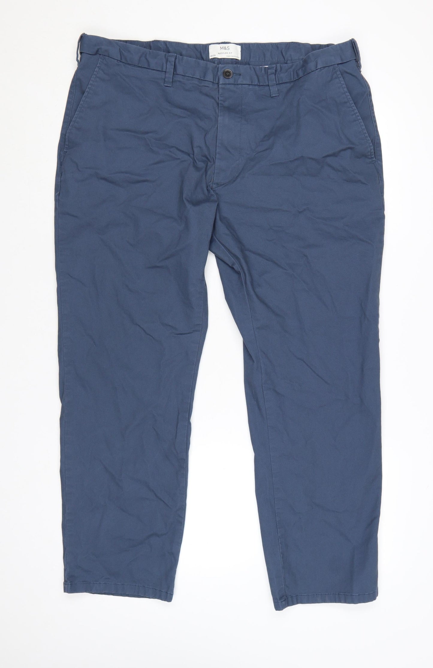 Marks and Spencer Men’s Blue Regular Fit Chino Trousers 40x29