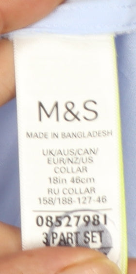 Marks and Spencer Men's Blue Regular Fit 18in Short Sleeve Dress Shirt