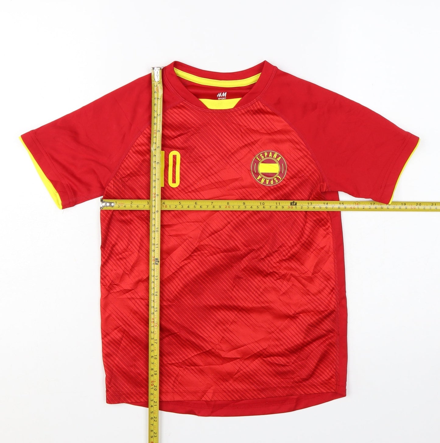 H&M Boys Red España Football Jersey T-Shirt 9-10Y Lightweight Polyester