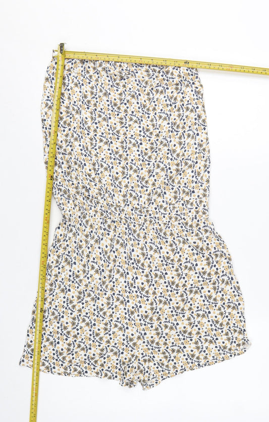 Next Women Beige Floral Sleeveless Playsuit Size S