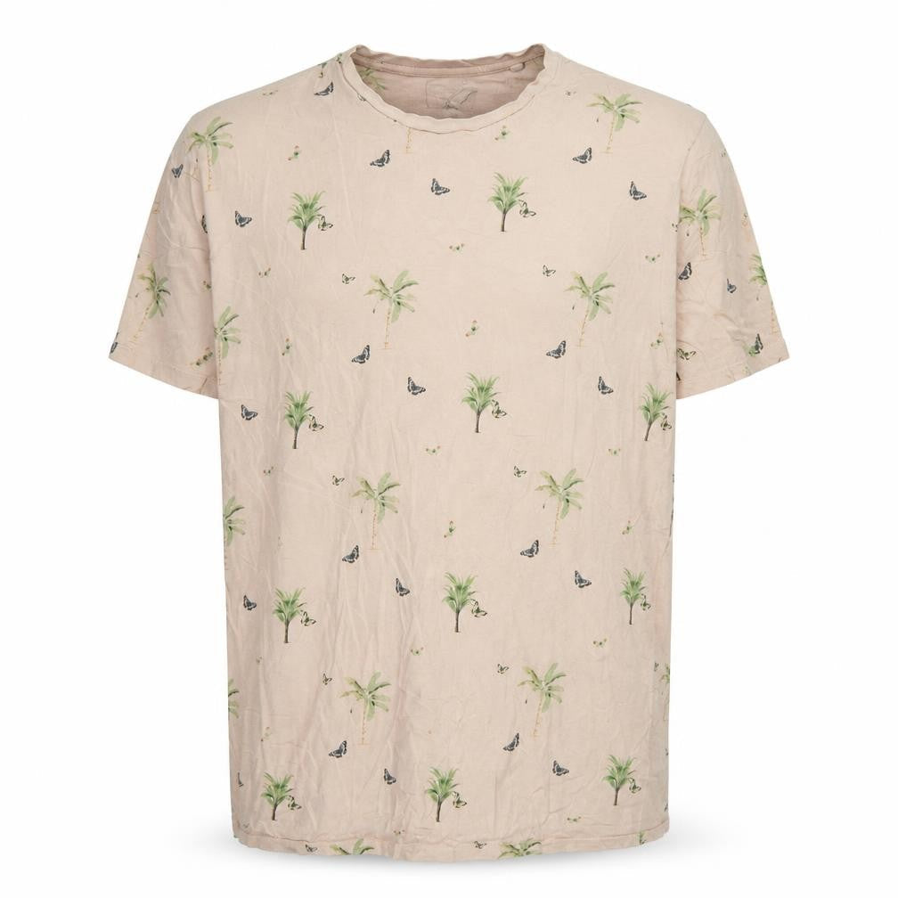 Broken Standard Men Beige Palm Tree Graphic Print T-Shirt XL