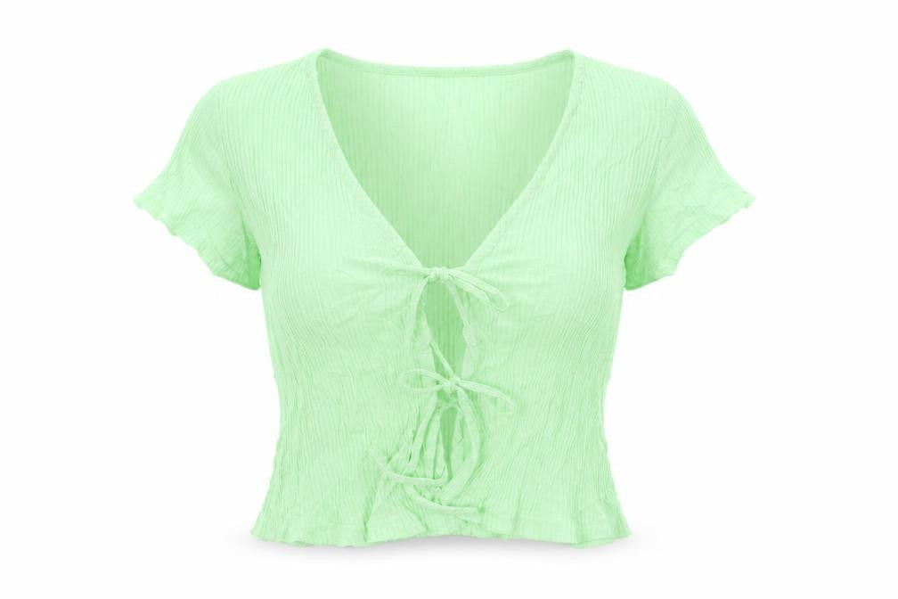 Motel Rocks Women's Green Cropped Tie Front V-Neck Top Size S