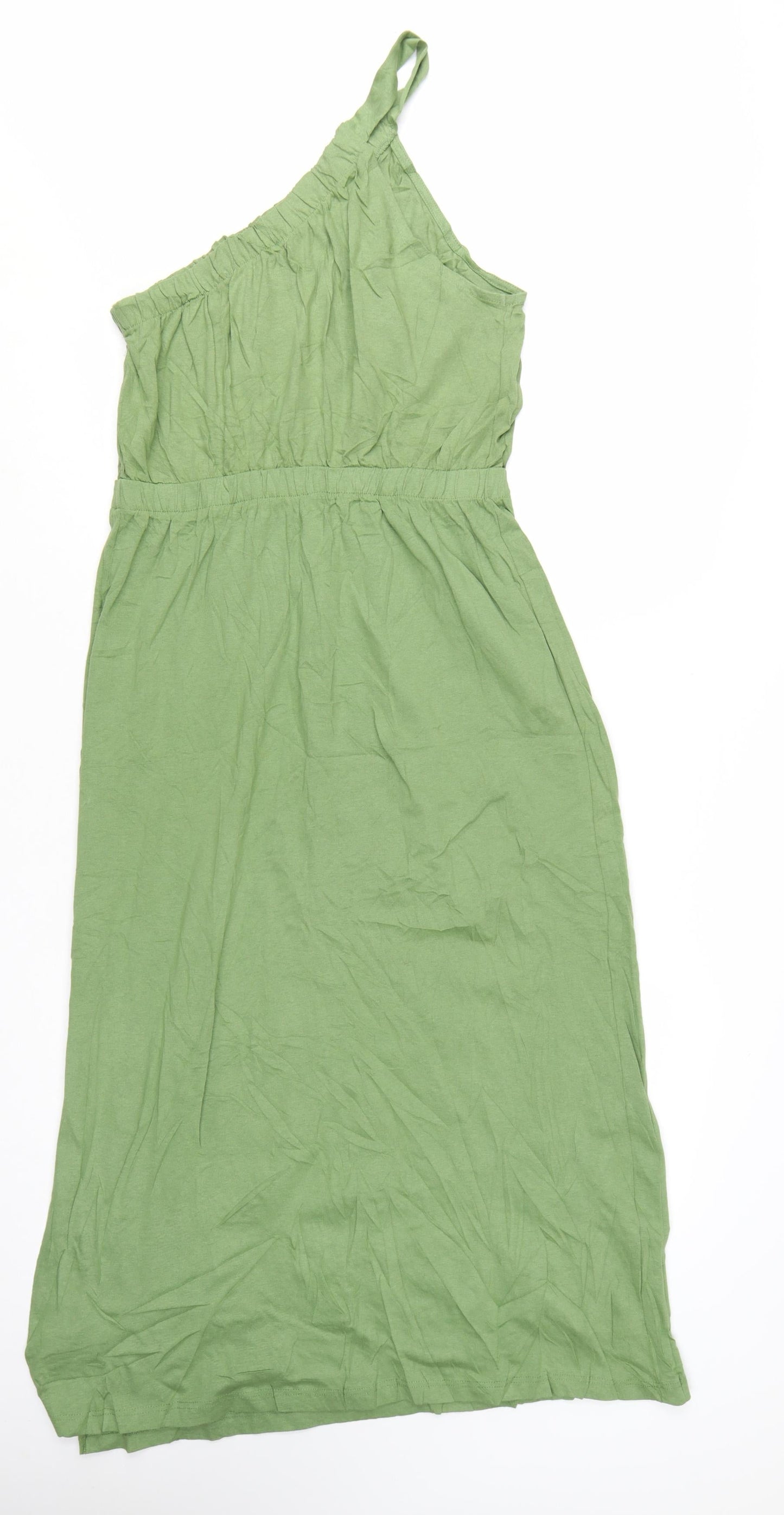 Next Women Green One Shoulder Jersey Midi Dress Size 12