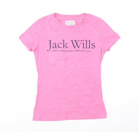 Jack Wills Womens Pink Basic Cotton Crew Neck T-Shirt UK 8