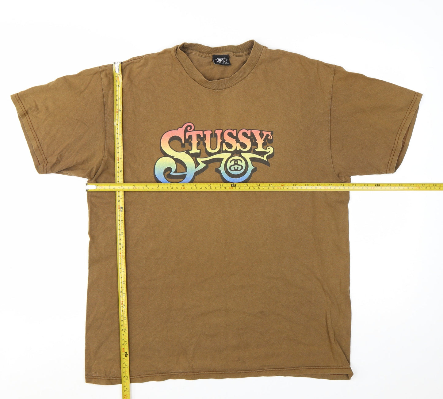 Stussy Men's Brown Graphic Logo T-Shirt Large Cotton Short Sleeve