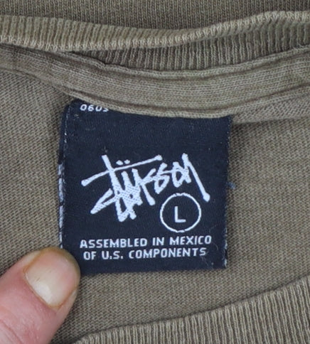 Stussy Men's Brown Graphic Logo T-Shirt Large Cotton Short Sleeve