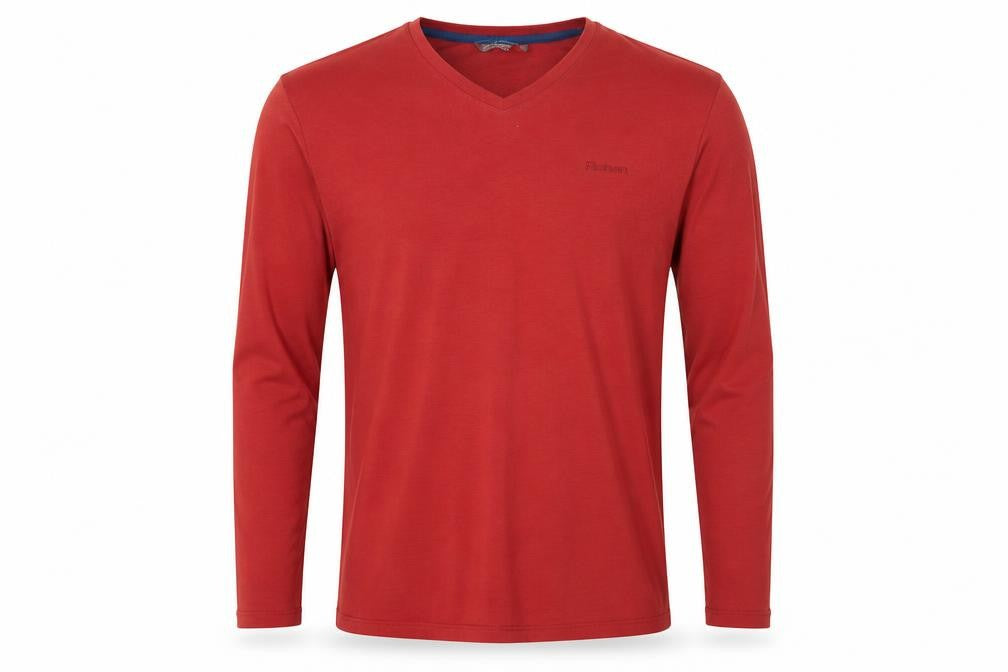 Rohan Men's Red V-Neck Long Sleeve Cotton T-Shirt Size S