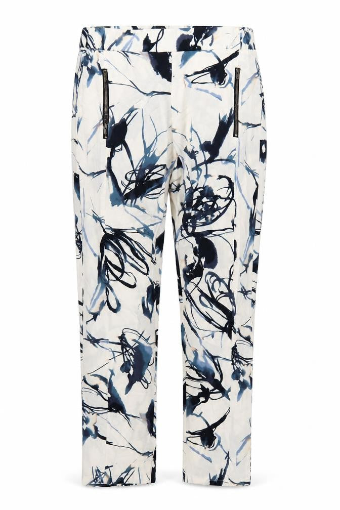 NU Denmark Womens White Blue Abstract Print Trousers Size 12