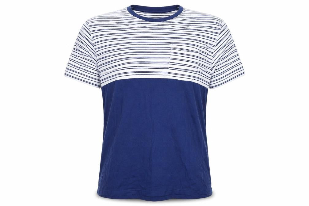 Pierre Cardin Men’s Blue Striped Crew Neck Cotton T-Shirt Size L