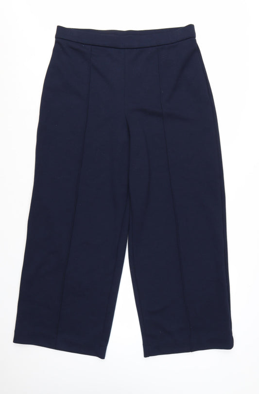 Marks and Spencer Women's Blue Wide-Leg Cropped Trousers Size 16