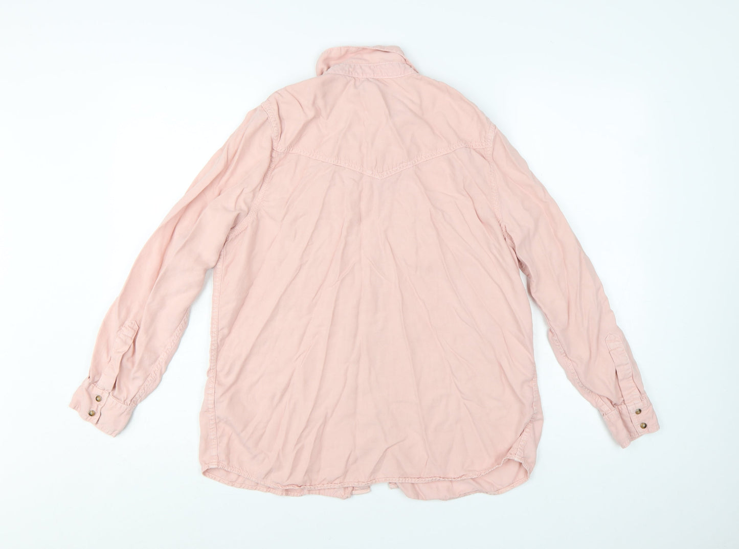 Marks and Spencer Women Pink Lyocell Button-Up Long Sleeve Shirt Size 14
