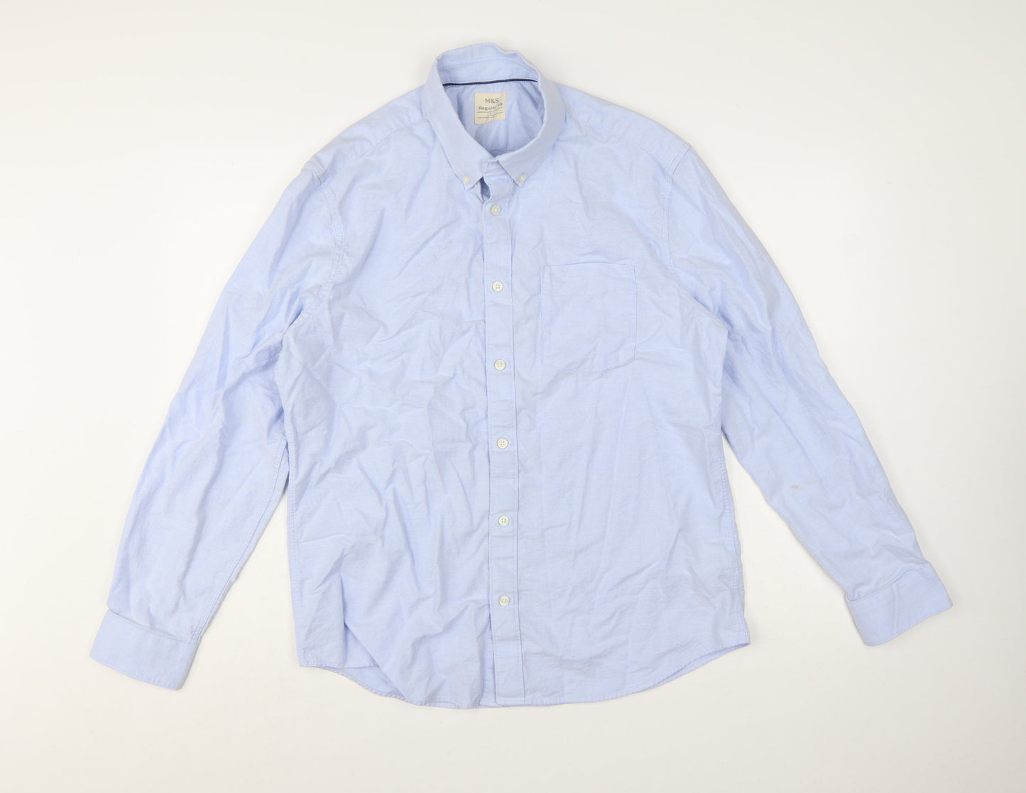 Marks and Spencer Men’s Blue Regular Fit Cotton Button-Up Shirt L