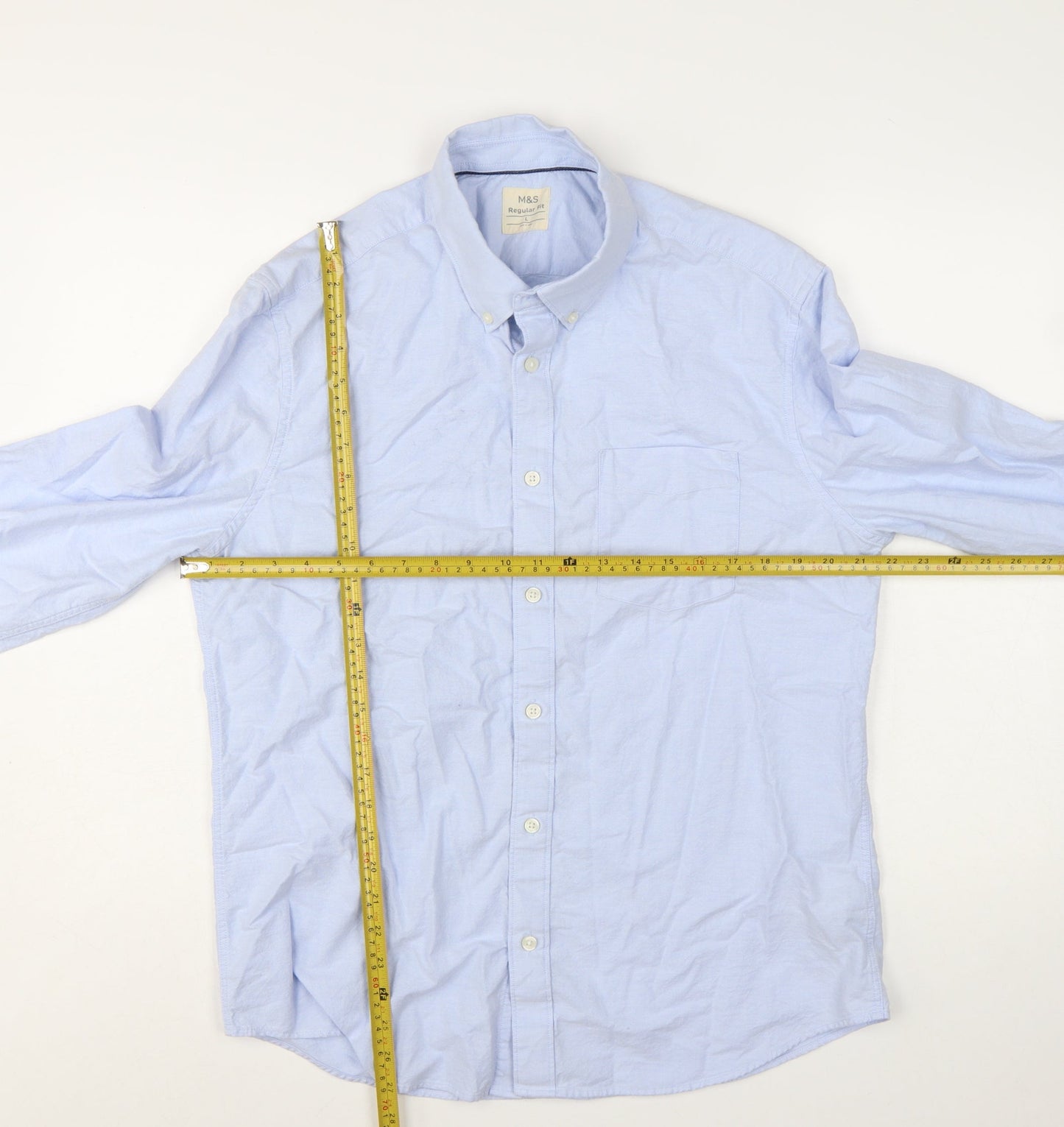 Marks and Spencer Men’s Blue Regular Fit Cotton Button-Up Shirt L