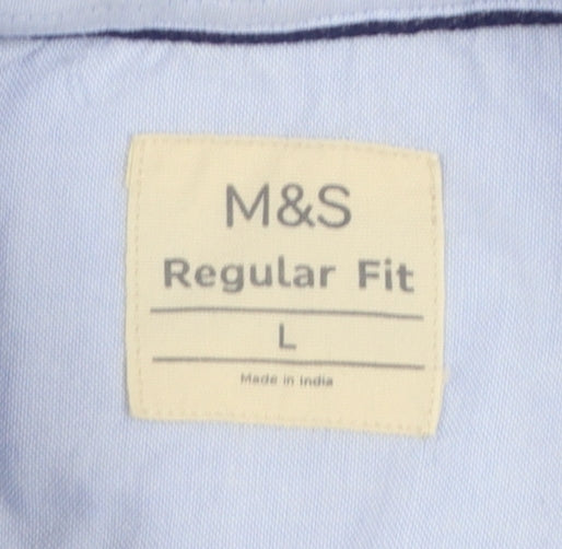 Marks and Spencer Men’s Blue Regular Fit Cotton Button-Up Shirt L